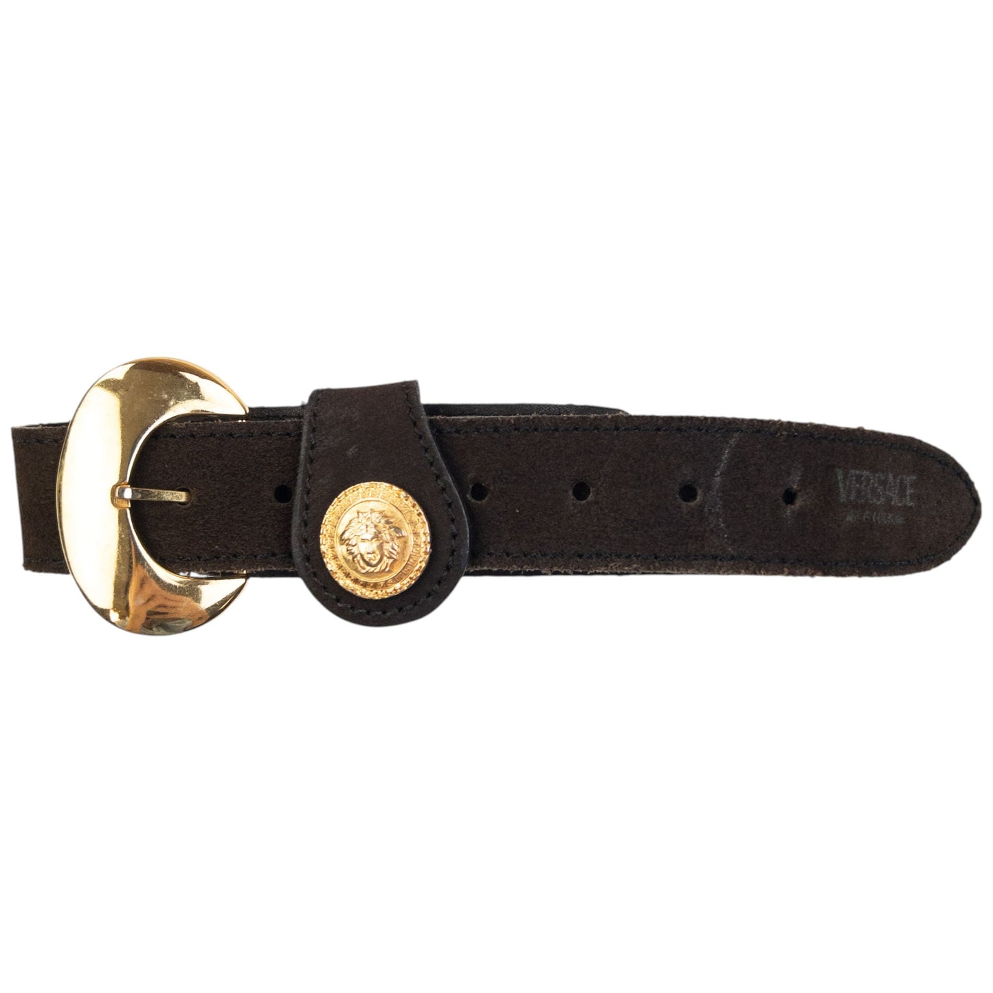 Vintage 90s Versace Jeans Couture Suede Leather Belt Size M | Medium, Brown