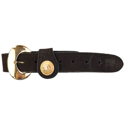 Vintage 90s Versace Jeans Couture Suede Leather Belt Size M | Medium, Brown