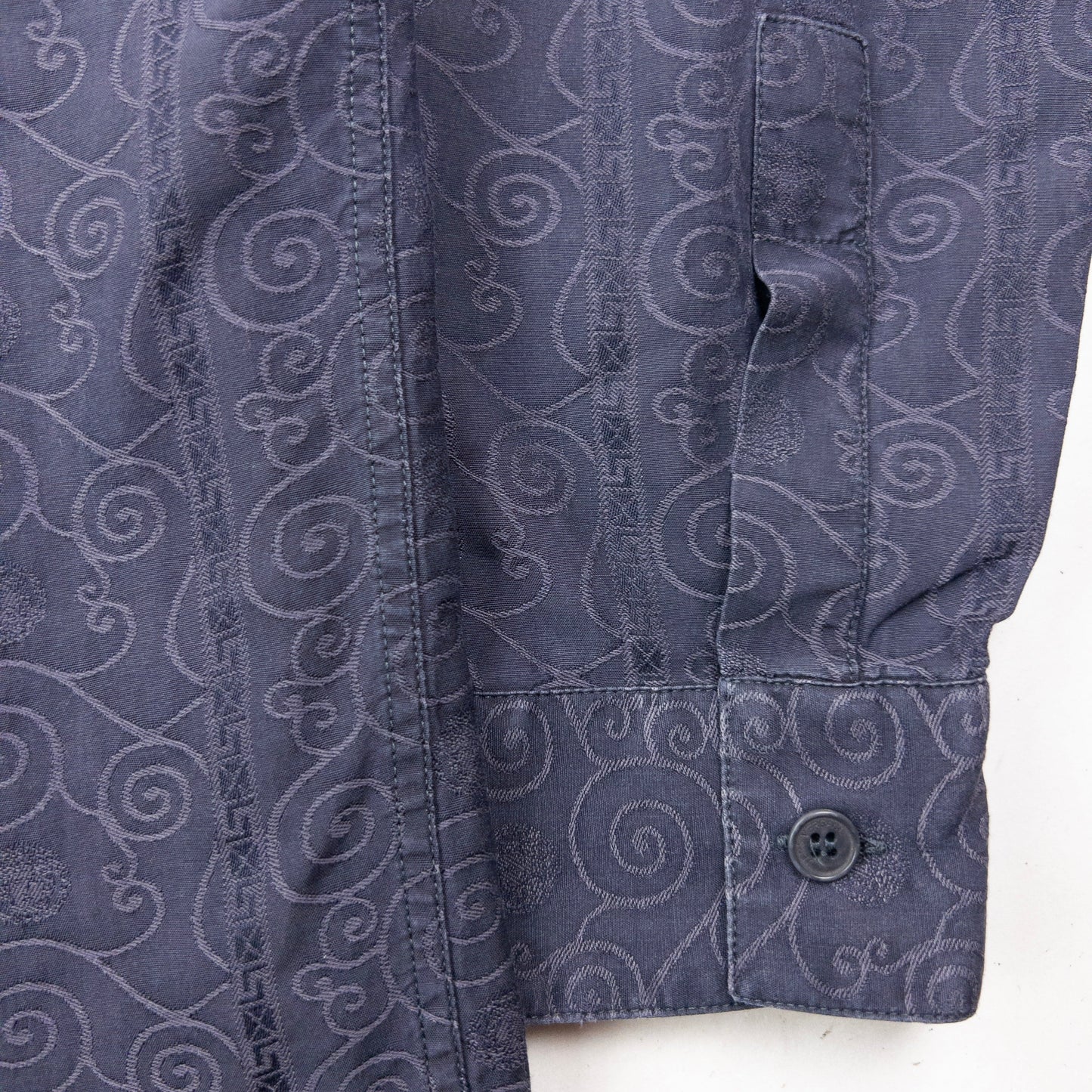 Vintage 90s Gianni Versace Swirl Pattern Long Sleeve Button Up Shirt Size XL | XL, Grey