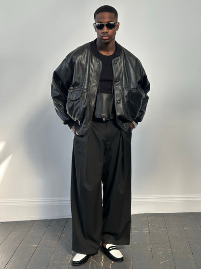 Italian Vintage 1990s Leather Blouson Bomber Jacket - XL