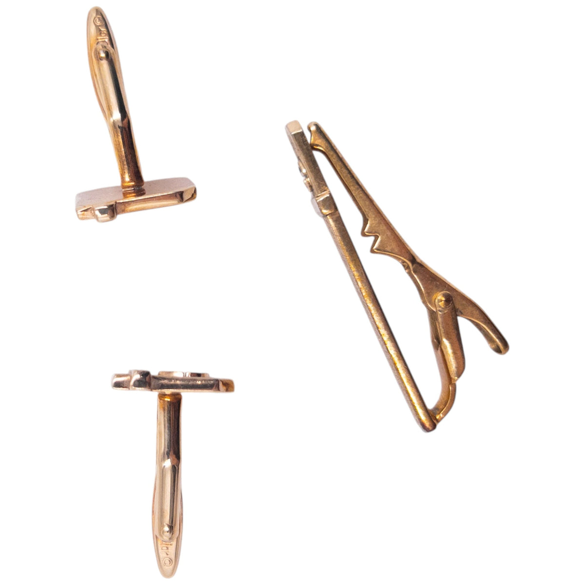 Vintage 90s Dior Embossed Cufflinks & Tie Clip Set | O/S, Gold
