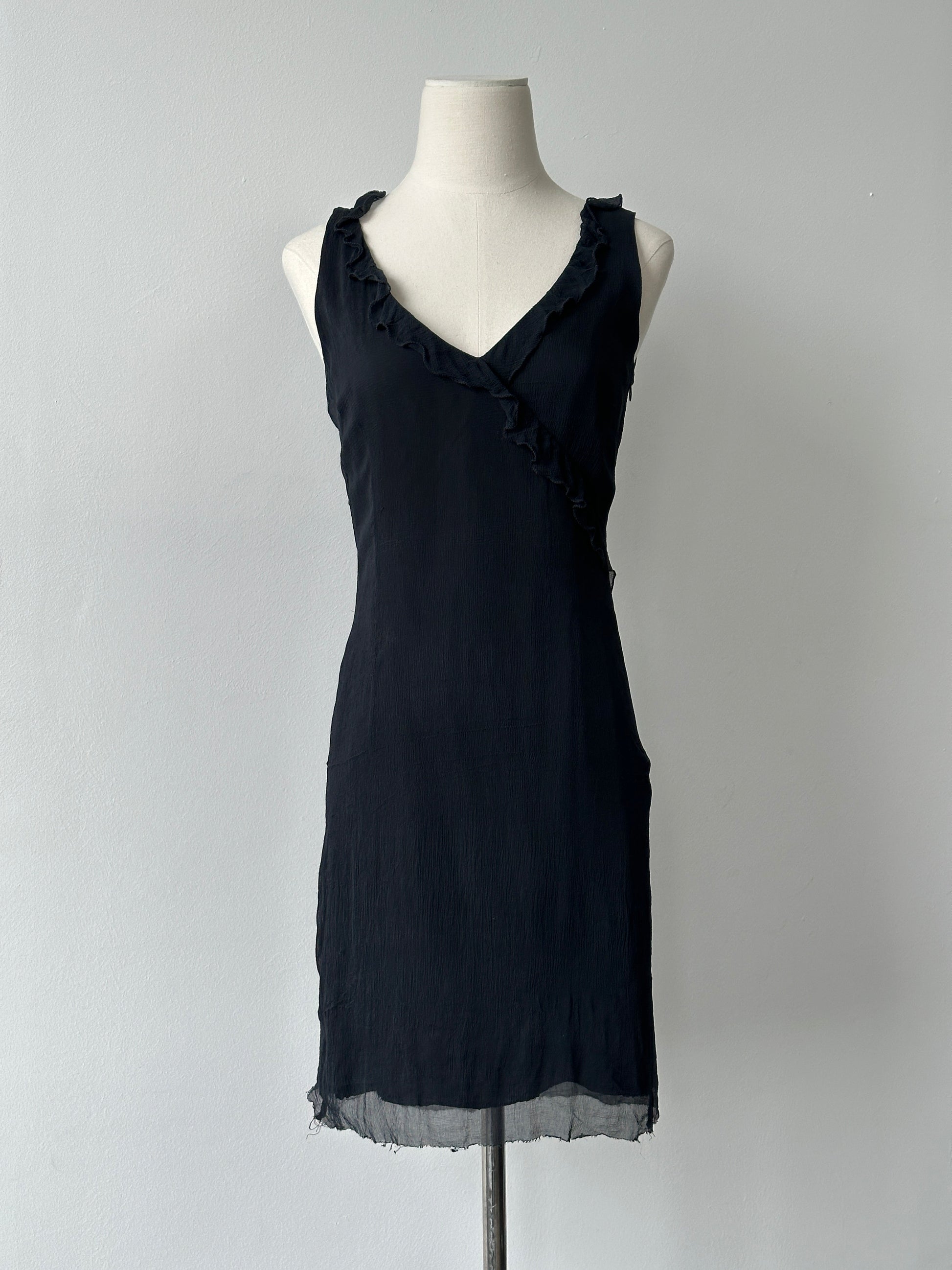 Max & Co 2000s Pure Silk Ruffle Trim Mini Dress - S