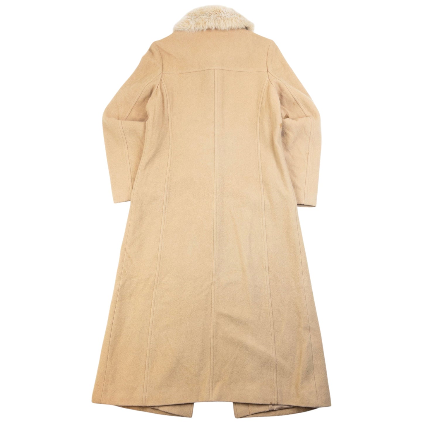 Vintage 90s Burberry Fur Collar Longline Wool Jacket Womens Size M | Medium, Beige