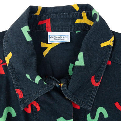 Vintage 80s YSL Yves Saint Laurent Monogram Shirt Dress Womens Size XL | XL, Black