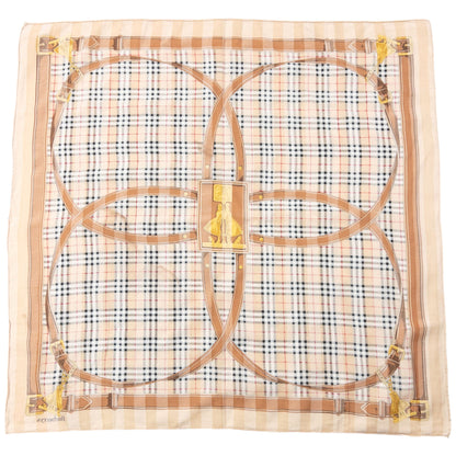 Vintage 90s Burberry Nova Check Buckle Print Silk Scarf | O/S, Beige