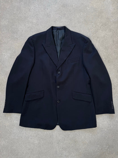 Yves Saint Laurent Pour Homme 1990s pure wool single-breasted blazer in size L/XL, dark tailored blazer with notch lapels.