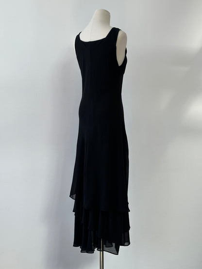 Vintage 1990s Pure Silk V Neck Floor Length Dress - M