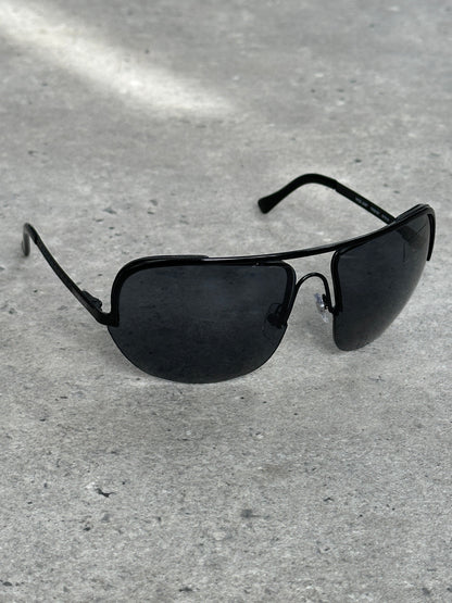 Versace 2000s Shield Aviator Logo Sunglasses