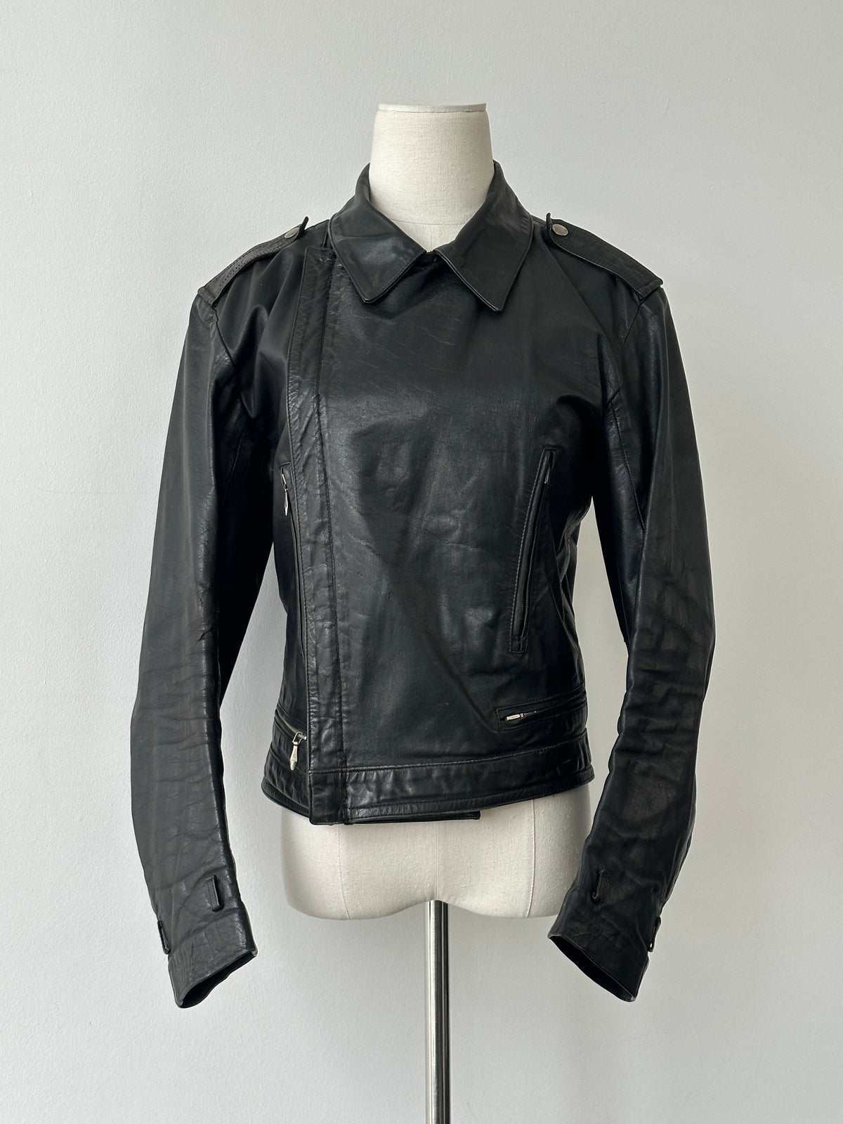Vintage 1990s Fitted Moto Leather Jacket - XS-S
