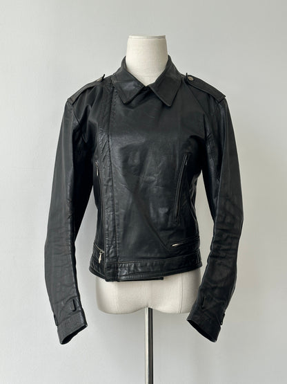 Vintage 1990s Fitted Moto Leather Jacket - XS-S