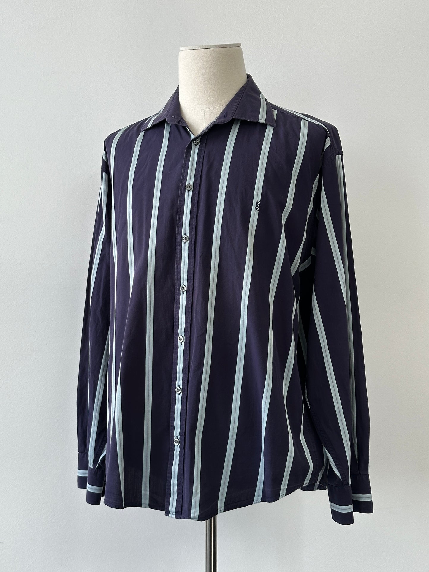 Yves Saint Saint Pour Homme 2000s Pure Cotton Striped Shirt - XXL