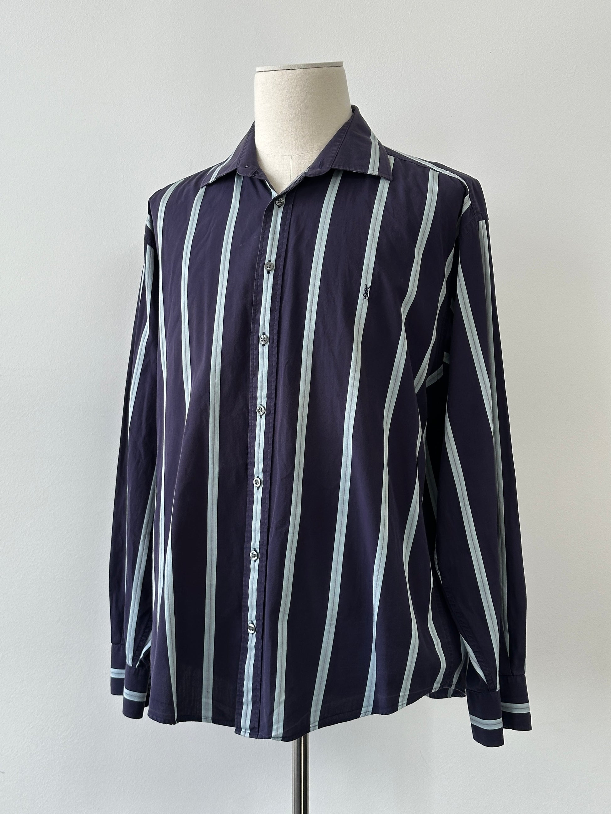 Yves Saint Saint Pour Homme 2000s Pure Cotton Striped Shirt - XXL