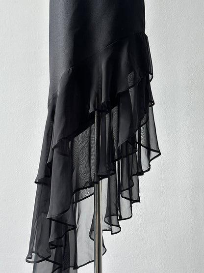 British Vintage 1990s Asymmetric Ruffle Midi Skirt - W28
