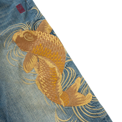 Vintage Kara Kuri Koi Fish Japanese Denim Jeans Size W32