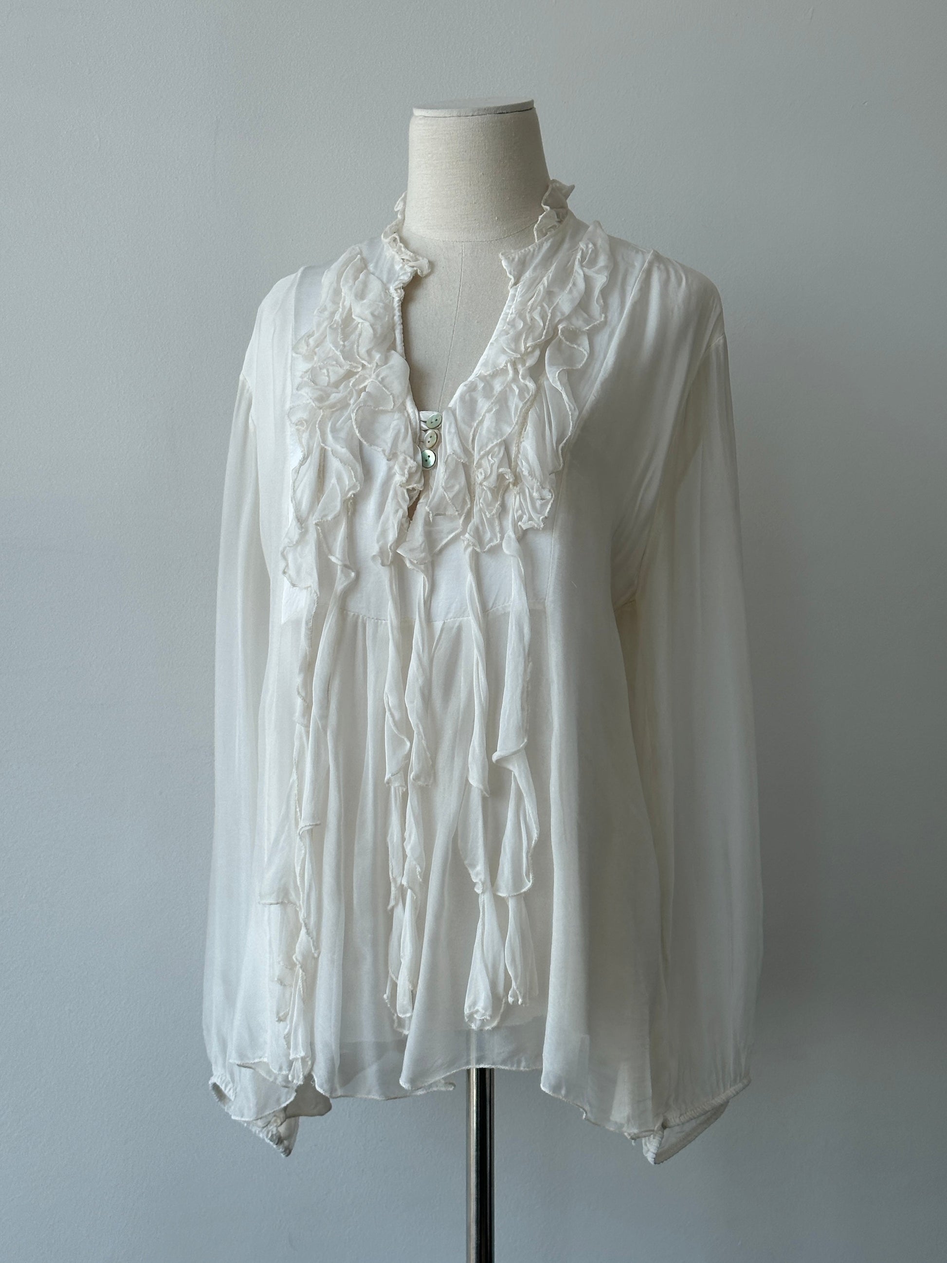 Italian Vintage 2000s Silk Ruffle Shirt - M