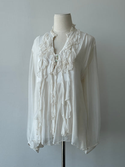 Italian Vintage 2000s Silk Ruffle Shirt - M