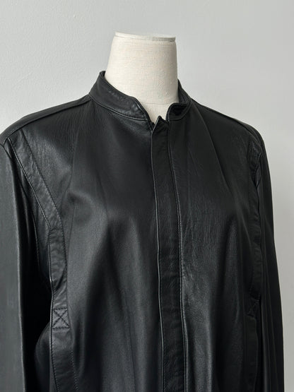 British Vintage 1990s Concealed Placket Leather Bomber Jacket - L