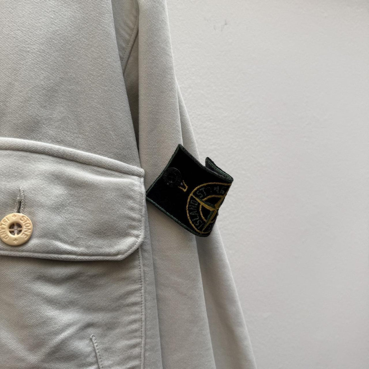 90s Stone Island Moleskin Overshirt Light Grey (L) | Large, Grey