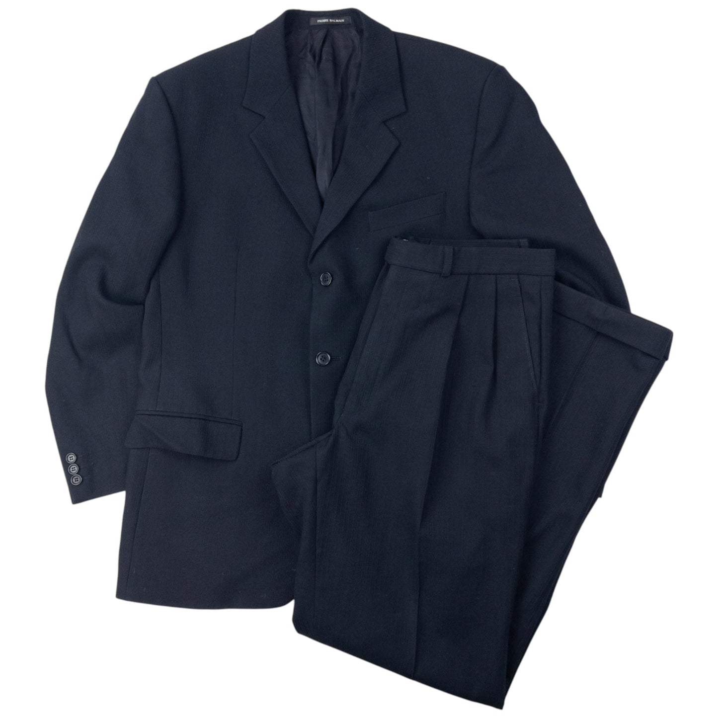 Vintage 90s Pierre Balmain Jacket & Trousers Suit Set Size L | Large, Navy