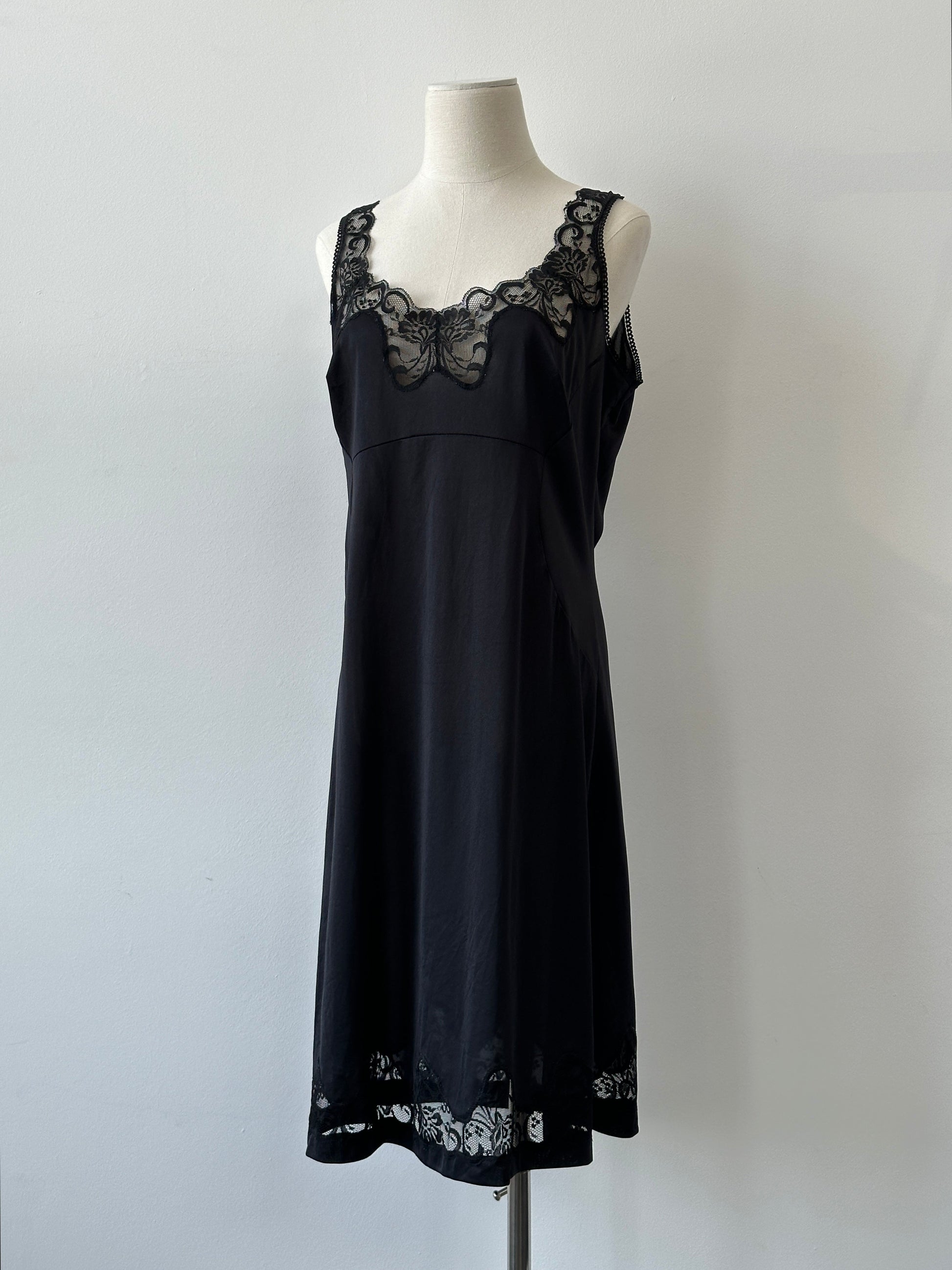 Vintage 1990s Semi Sheer Lace Midi Slip Dress - M