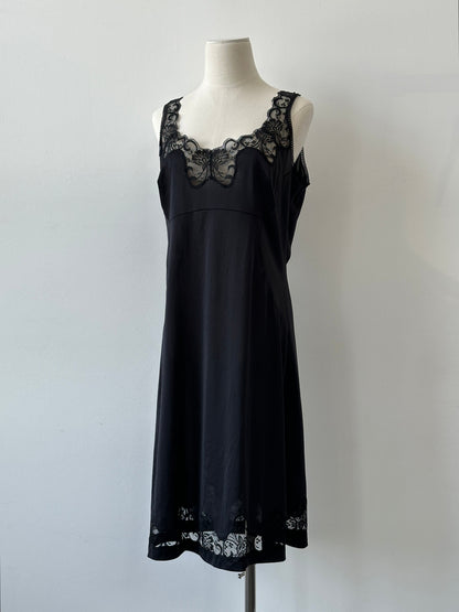 Vintage 1990s Semi Sheer Lace Midi Slip Dress - M