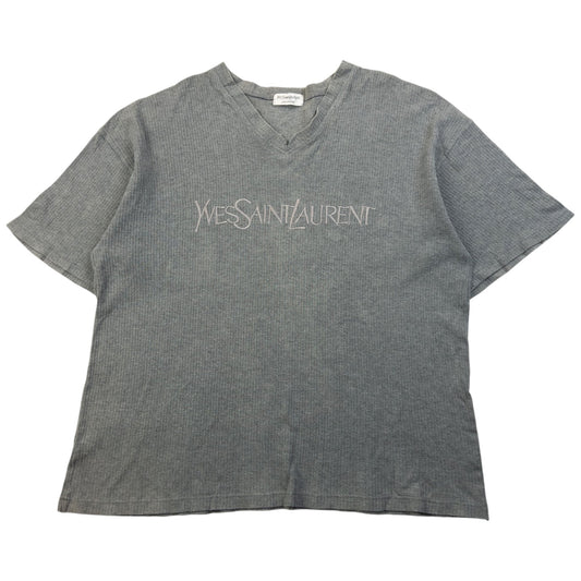 Vintage 2000s YSL Yves Saint Laurent Embroidered T Shirt Size M | Medium, Grey