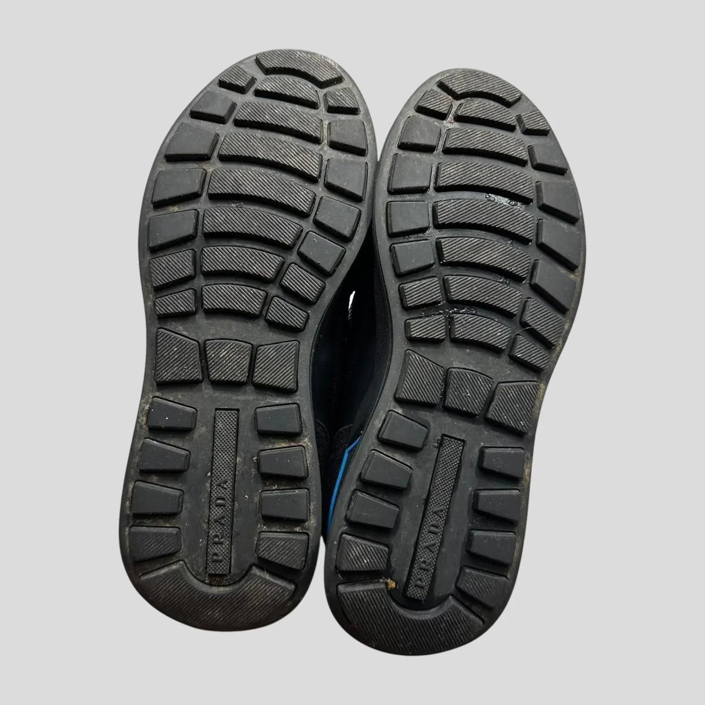 Prada 2018 Mechano Nero Voyage Rubber + Leather Logo Trainers - UK8.5/9