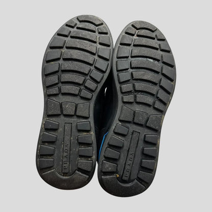 Prada 2018 Mechano Nero Voyage Rubber + Leather Logo Trainers - UK8.5/9