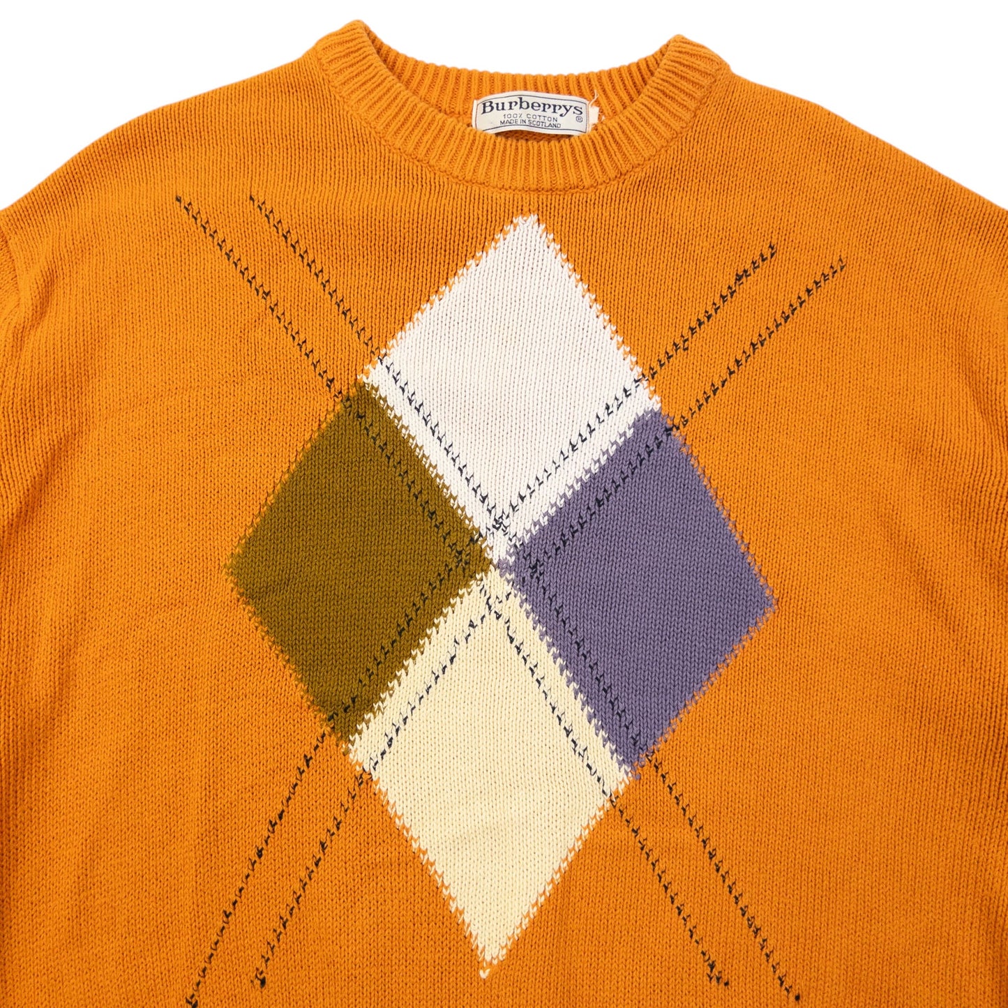 Vintage 90s Burberry Argyle Knit Jumper Size M | Medium, Orange