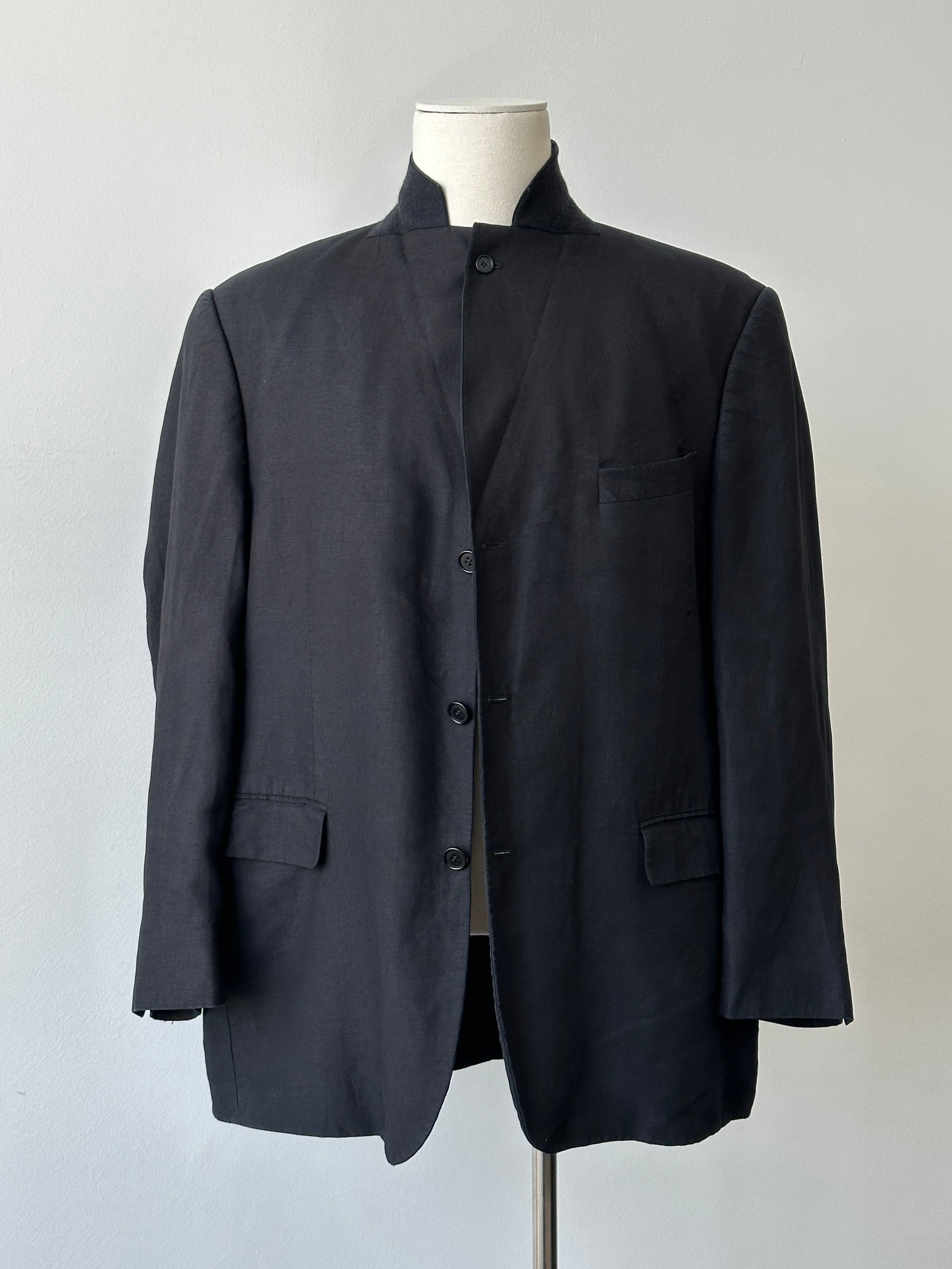 Balmain 2000s Linen High Neck Single Breasted Blazer - 44S