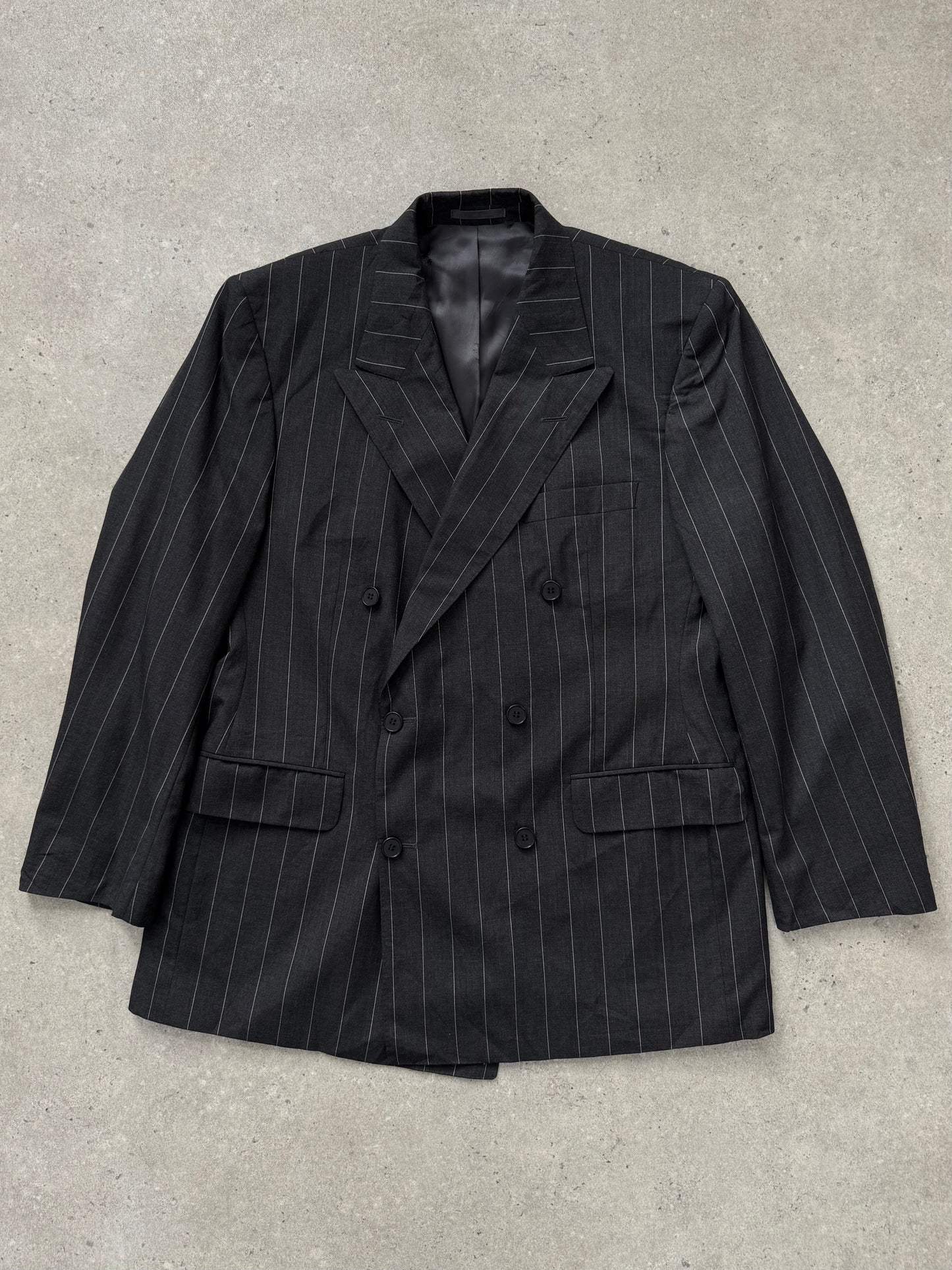 Burberry 1990s Pure Wool Double Breasted Stripe Blazer - XL