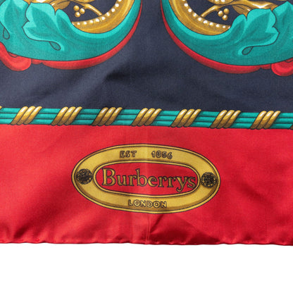 Vintage 80s Burberry Print Silk Scarf | O/S, Red, Black, Gold, Green