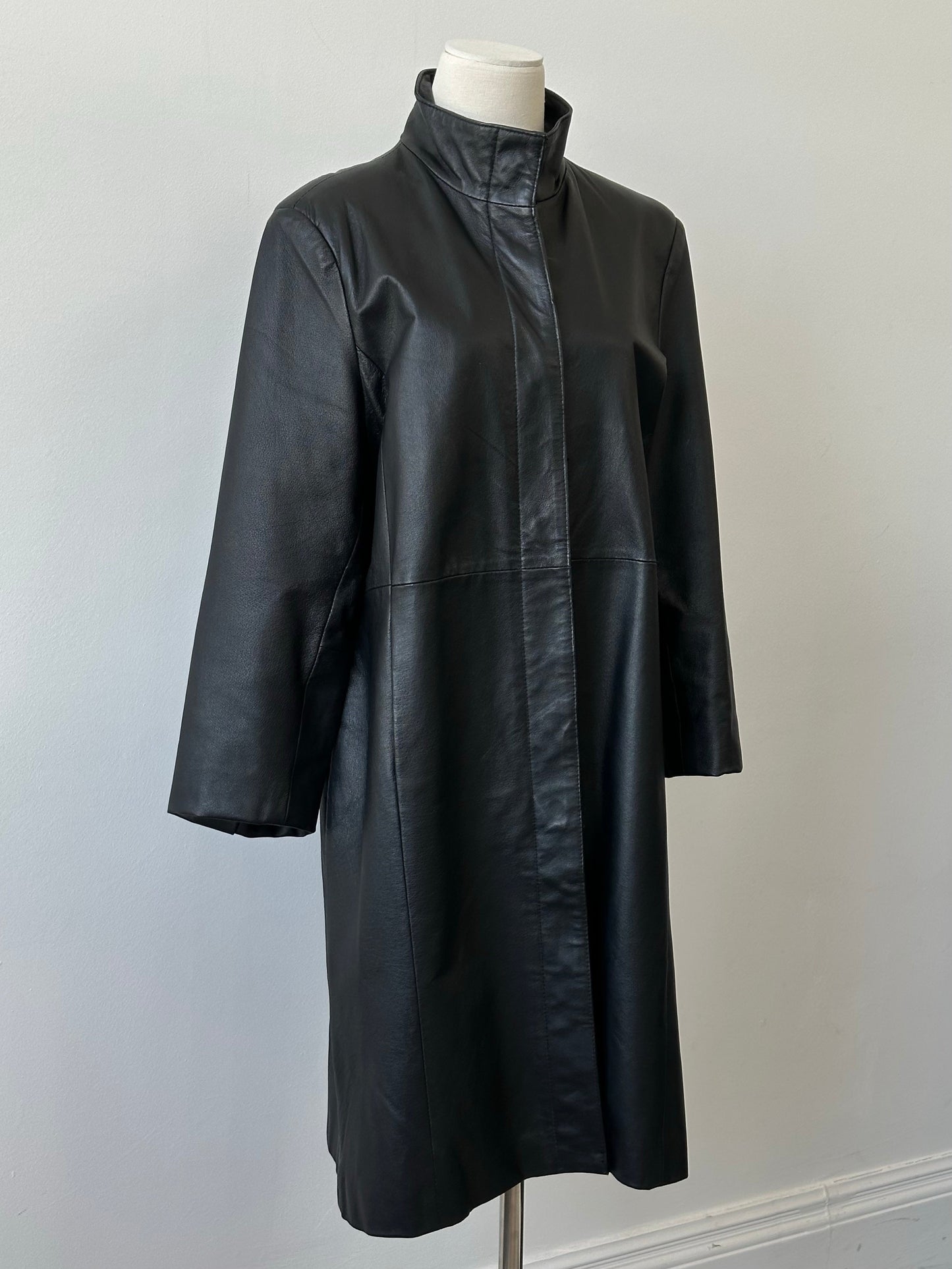 Vintage 1990s High Neck Concealed Placket Trench Coat - S/M
