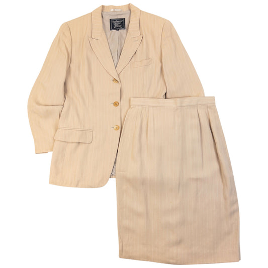Vintage 90s Burberry Pinstripe Jacket & Skirt Suit Set Womens Size XS | XS, Beige