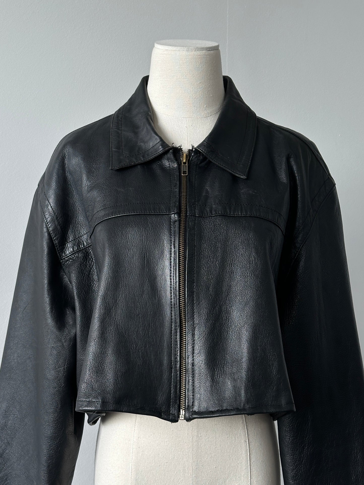 Vintage 1990s Cropped Leather Jacket - XL
