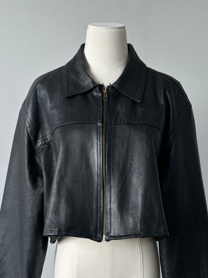 Vintage 1990s Cropped Leather Jacket - XL