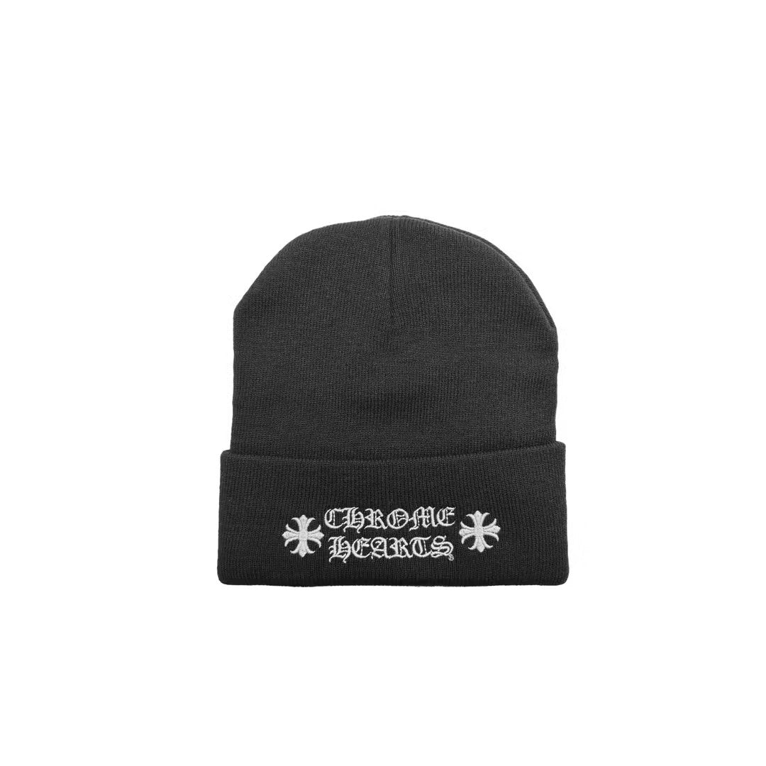 Chrome Hearts Cross Embroidered Black Beanie | O/S, Black