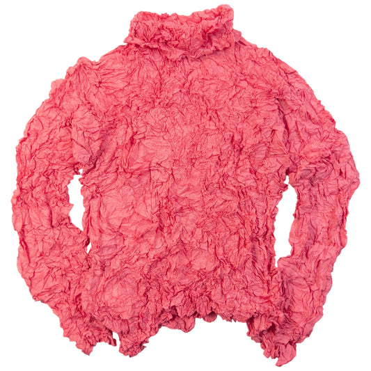 Vintage 90s Issey Miyake Stretch Popcorn Turtleneck Top Womens Size S | Small, Pink