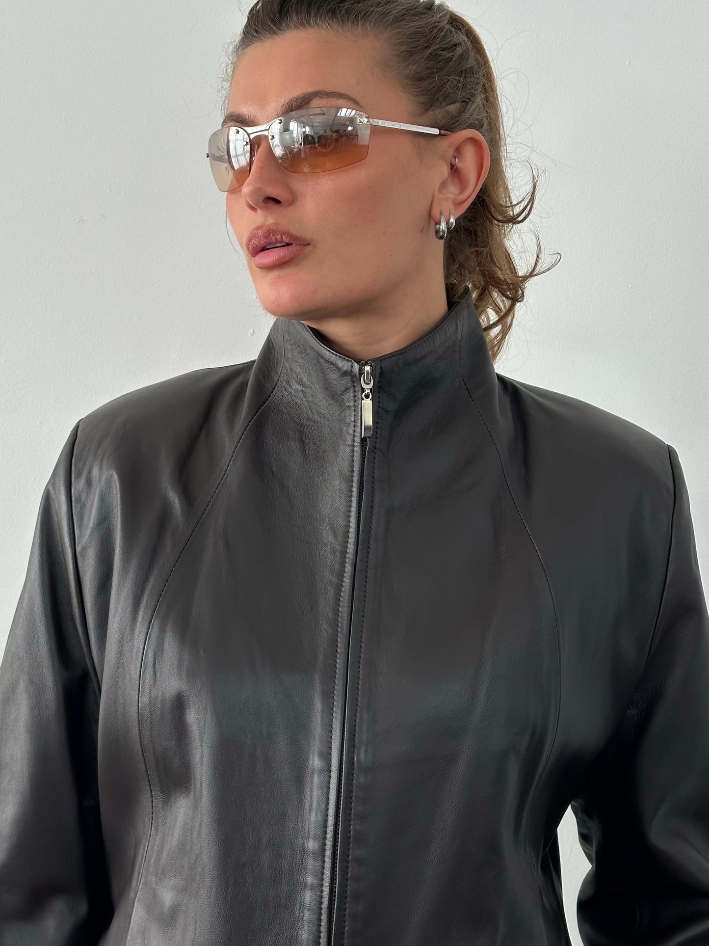 Vintage 1990s High Neck Leather Jacket - M/L