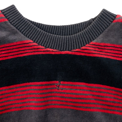 Vintage 80s YSL Yves Saint Laurent Striped Velour Sweatshirt Womens Size S | Small, Grey