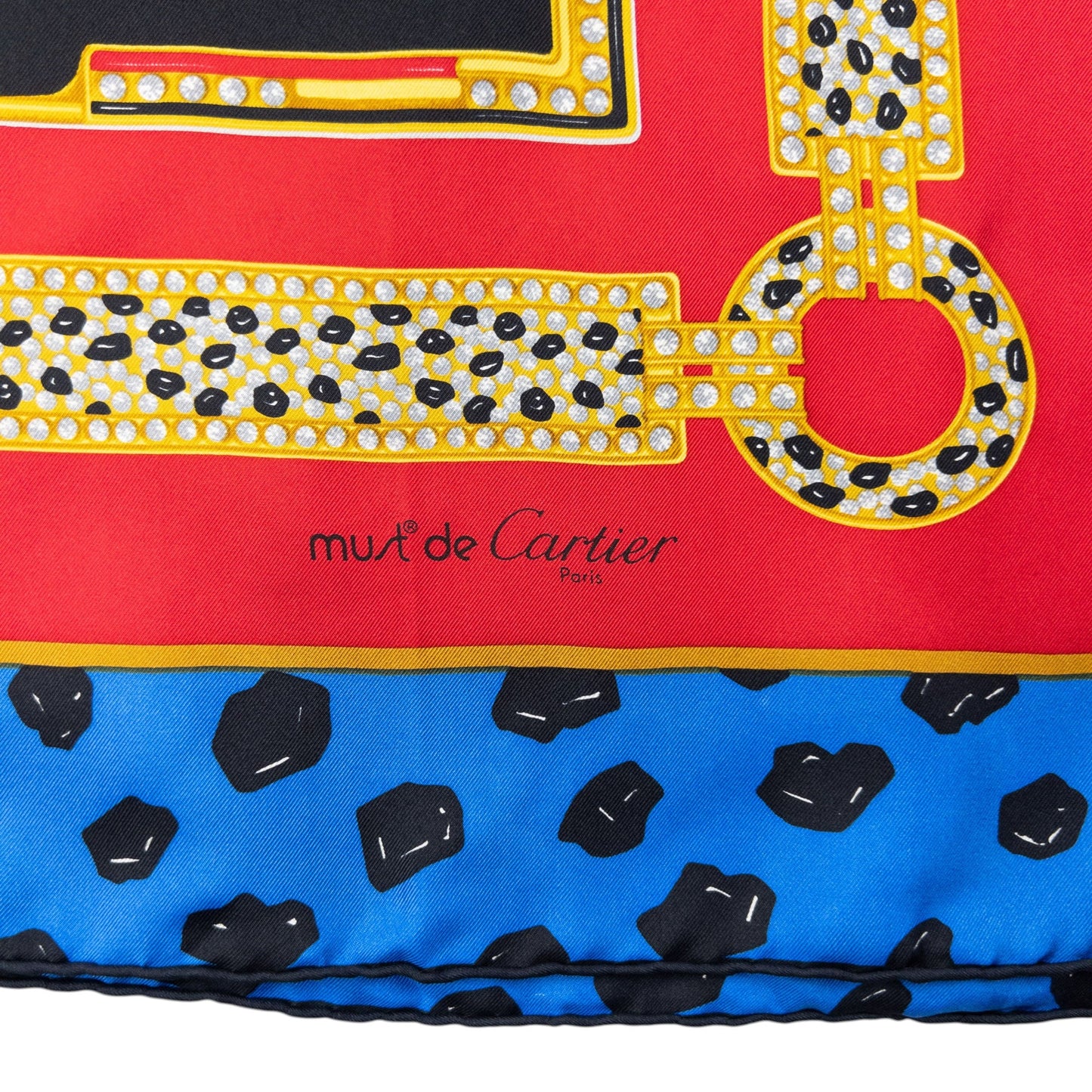 Vintage 90s Cartier Panther Print Silk Scarf | O/S, Black, Blue, Red, Yellow