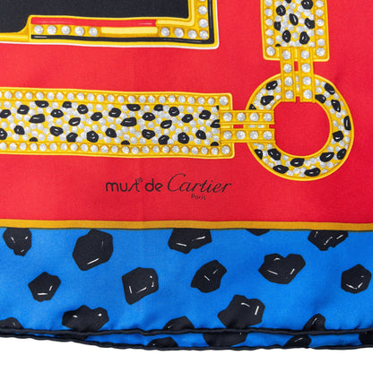 Vintage 90s Cartier Panther Print Silk Scarf | O/S, Black, Blue, Red, Yellow