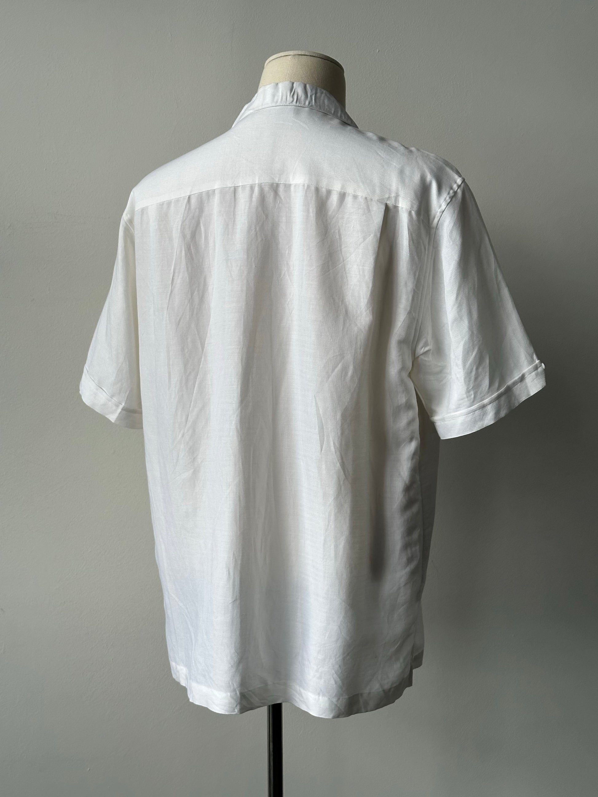 Vintage 1990s Linen Open Collar Short Sleeve Shirt - XL
