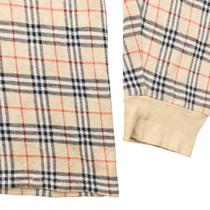 Vintage 90s Burberry Nova Check Long Sleeve Polo Shirt Size M | Medium, Beige