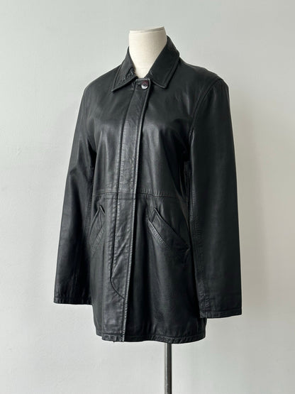 Vintage 1990s Concealed Placket Leather Jacket - S