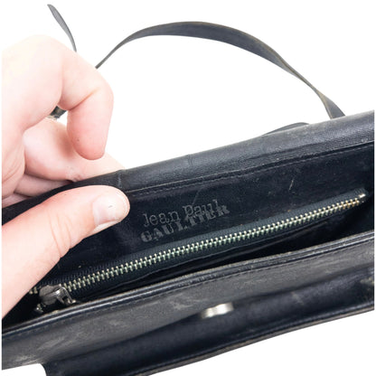 Vintage 2000s Jean Paul Gaultier Embossed Leather Crossbody Bag | O/S, Black