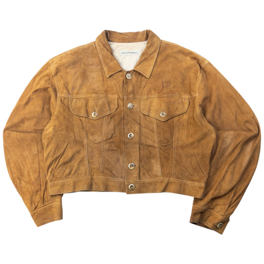 Vintage 90s Emporio Armani Suede Cropped Jacket Size S | Small, Brown
