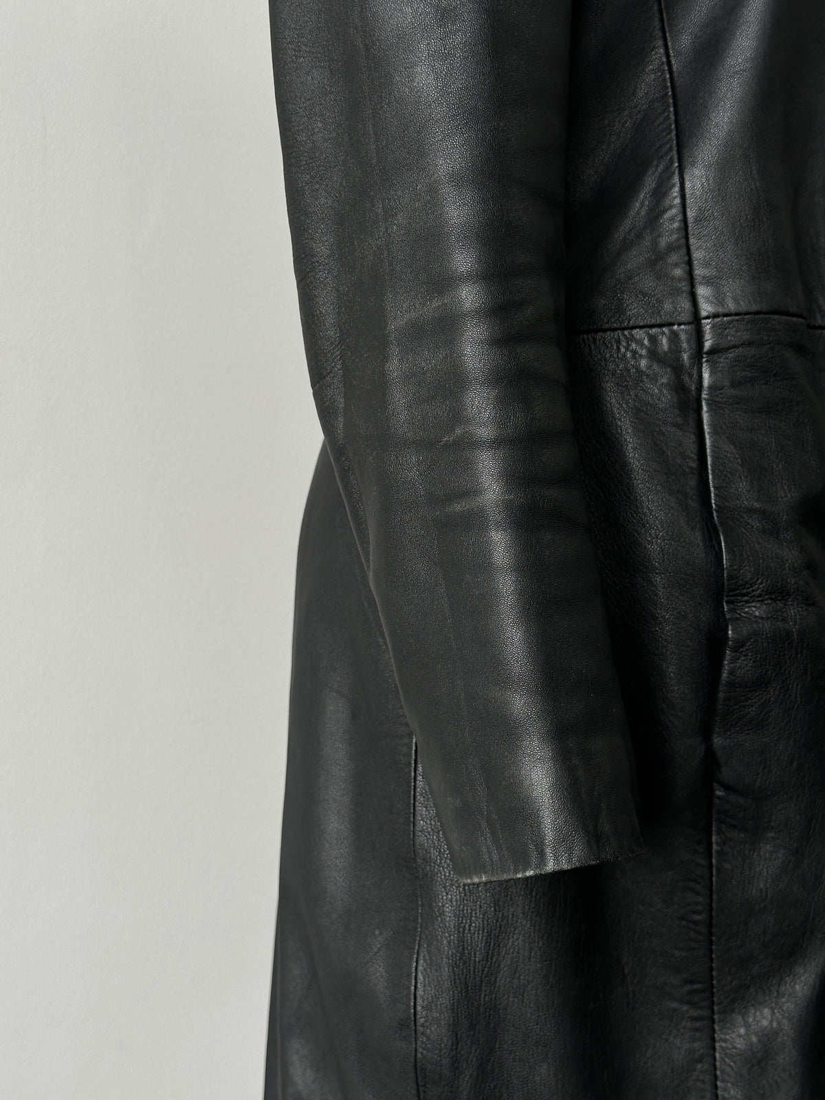 Vintage 1990s High Neck Concealed Placket Leather Trench Coat - XS-S