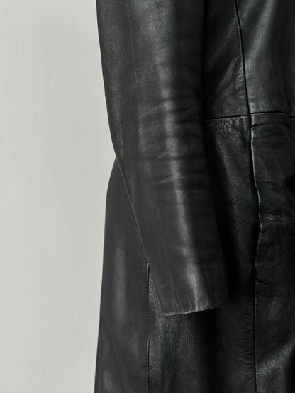 Vintage 1990s High Neck Concealed Placket Leather Trench Coat - XS-S