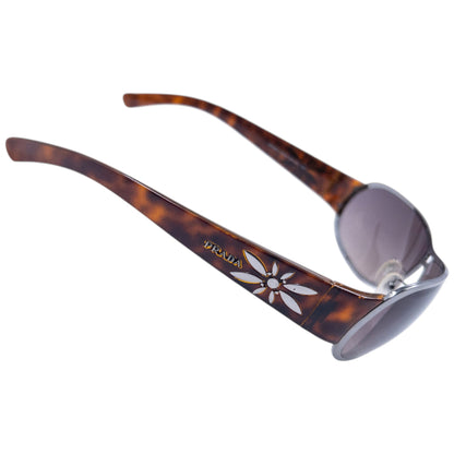 Vintage 2000s Prada Tortoise Shell Flower Sunglasses | O/S, Brown